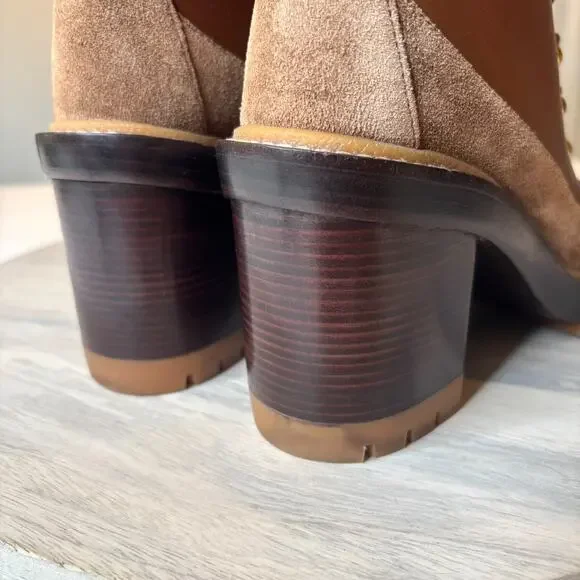 Tory Burch Miller Brown Suede Leather Lug Sole Boots Combat Boots US Size 7.5